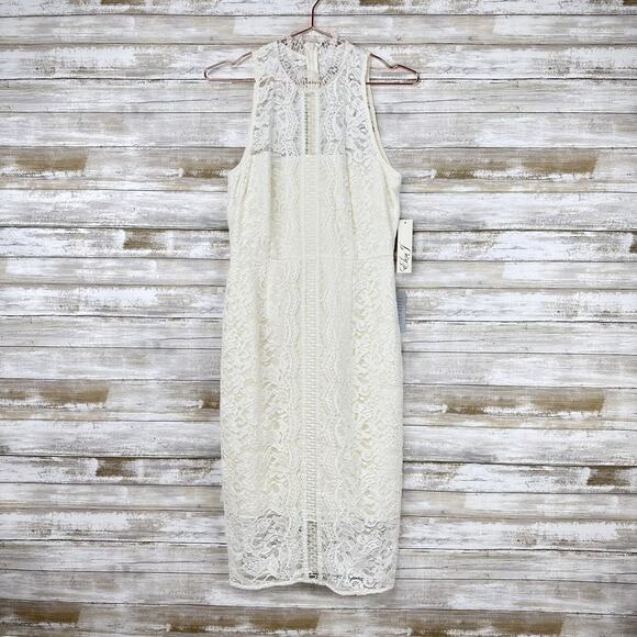 Eliza J White Lace Dress Size 4 Illusion Sheath Ivory Knee Length Graduation New - Picture 16 of 16